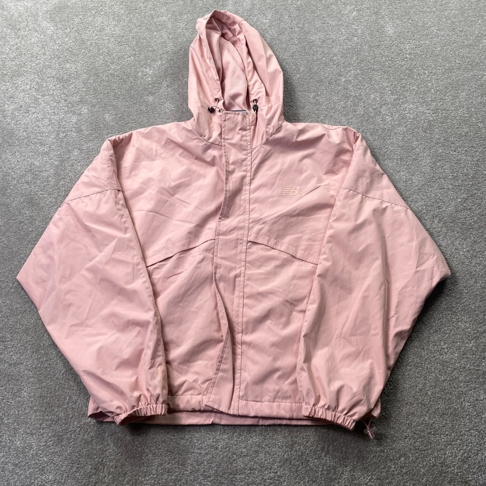New Balance Windbreaker Jacket Womens XS Pink Hooded Mesh Lined Ripstop Full Zip